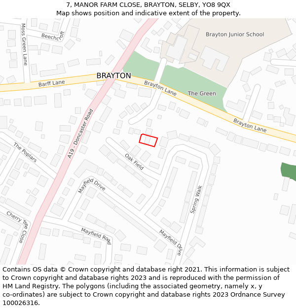 7, MANOR FARM CLOSE, BRAYTON, SELBY, YO8 9QX: Location map and indicative extent of plot