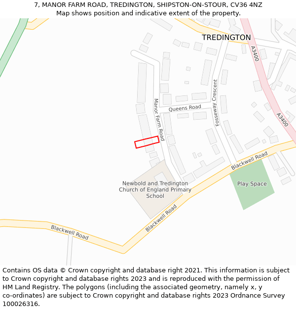 7, MANOR FARM ROAD, TREDINGTON, SHIPSTON-ON-STOUR, CV36 4NZ: Location map and indicative extent of plot