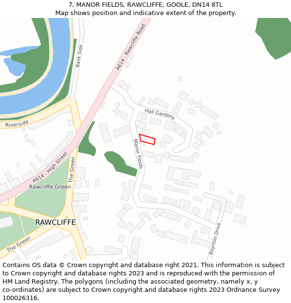 7, MANOR FIELDS, RAWCLIFFE, GOOLE, DN14 8TL: Location map and indicative extent of plot