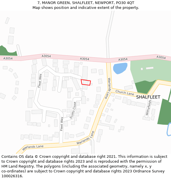 7, MANOR GREEN, SHALFLEET, NEWPORT, PO30 4QT: Location map and indicative extent of plot