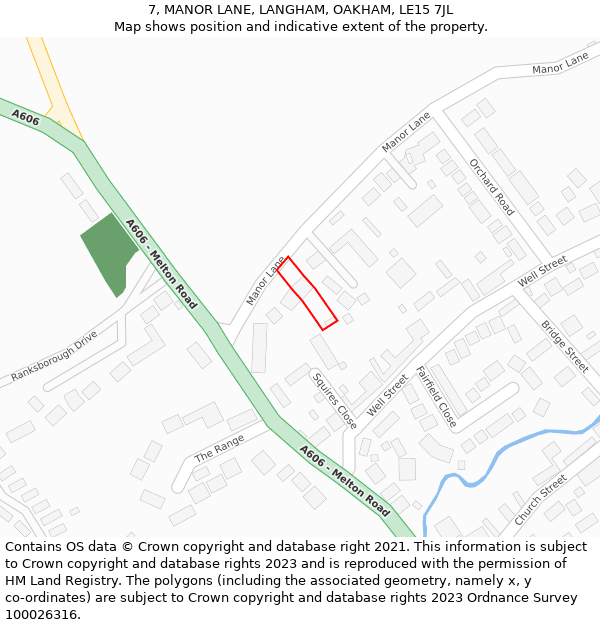 7, MANOR LANE, LANGHAM, OAKHAM, LE15 7JL: Location map and indicative extent of plot