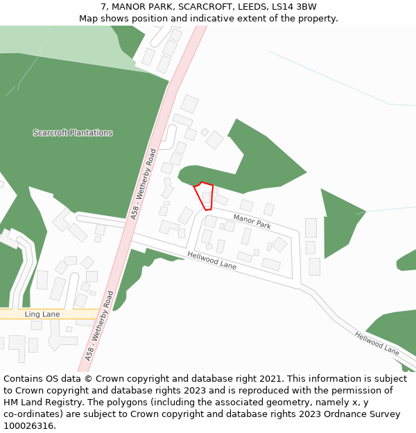 7, MANOR PARK, SCARCROFT, LEEDS, LS14 3BW: Location map and indicative extent of plot