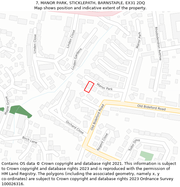 7, MANOR PARK, STICKLEPATH, BARNSTAPLE, EX31 2DQ: Location map and indicative extent of plot