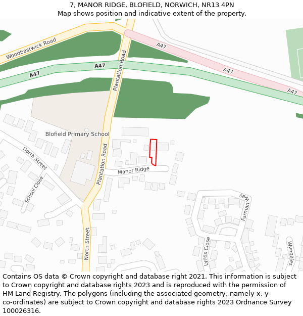 7, MANOR RIDGE, BLOFIELD, NORWICH, NR13 4PN: Location map and indicative extent of plot