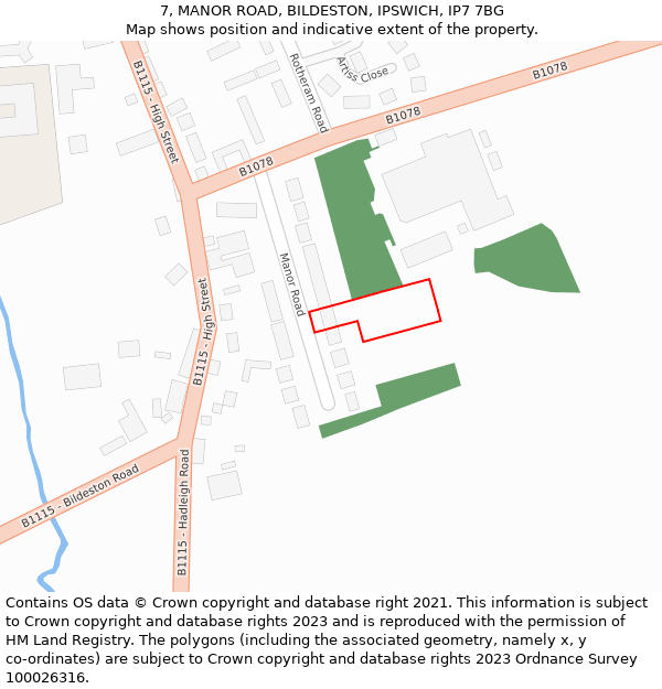 7, MANOR ROAD, BILDESTON, IPSWICH, IP7 7BG: Location map and indicative extent of plot