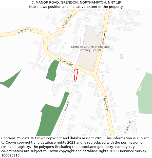7, MANOR ROAD, GRENDON, NORTHAMPTON, NN7 1JF: Location map and indicative extent of plot