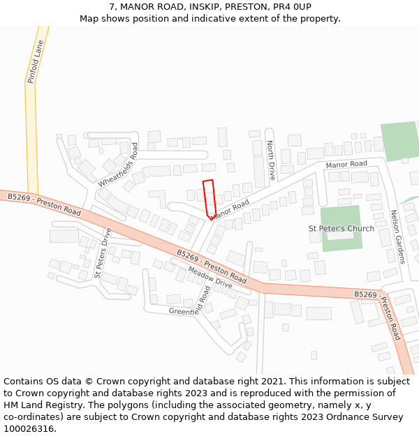 7, MANOR ROAD, INSKIP, PRESTON, PR4 0UP: Location map and indicative extent of plot