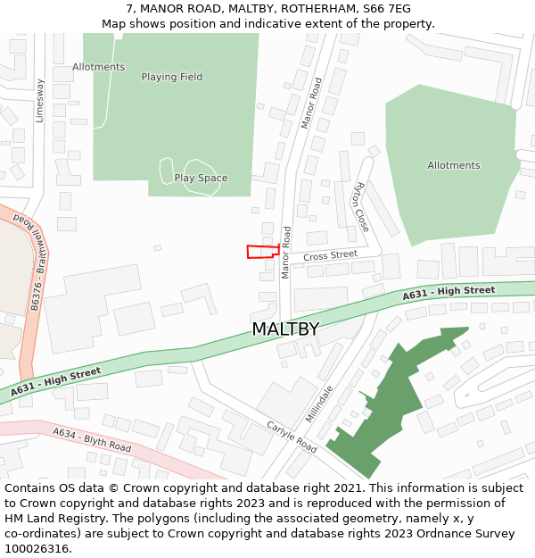 7, MANOR ROAD, MALTBY, ROTHERHAM, S66 7EG: Location map and indicative extent of plot