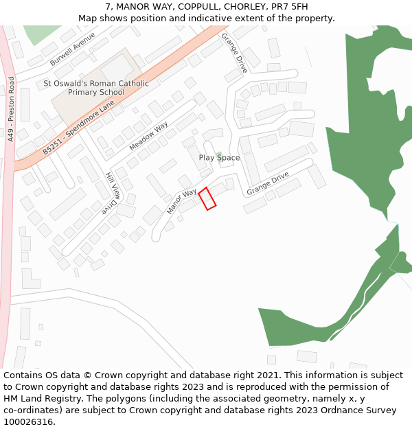 7, MANOR WAY, COPPULL, CHORLEY, PR7 5FH: Location map and indicative extent of plot