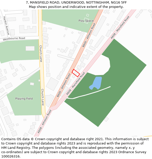7, MANSFIELD ROAD, UNDERWOOD, NOTTINGHAM, NG16 5FF: Location map and indicative extent of plot