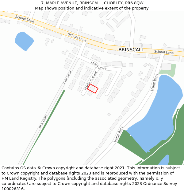 7, MAPLE AVENUE, BRINSCALL, CHORLEY, PR6 8QW: Location map and indicative extent of plot