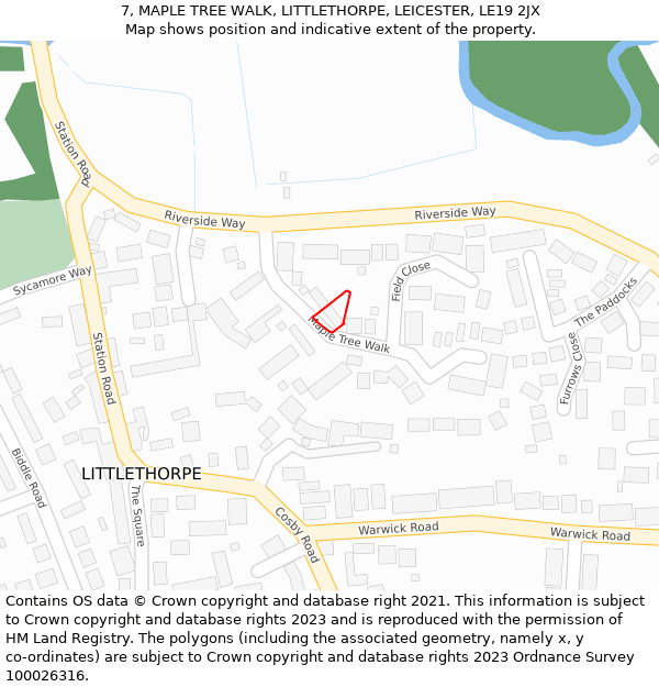 7, MAPLE TREE WALK, LITTLETHORPE, LEICESTER, LE19 2JX: Location map and indicative extent of plot