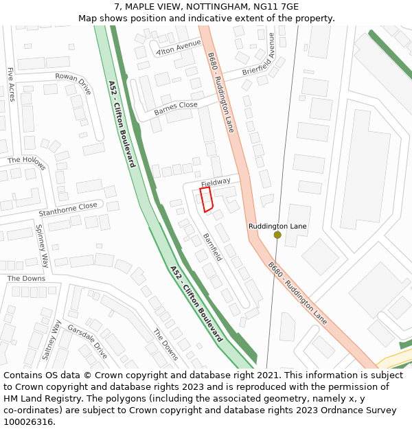 7, MAPLE VIEW, NOTTINGHAM, NG11 7GE: Location map and indicative extent of plot