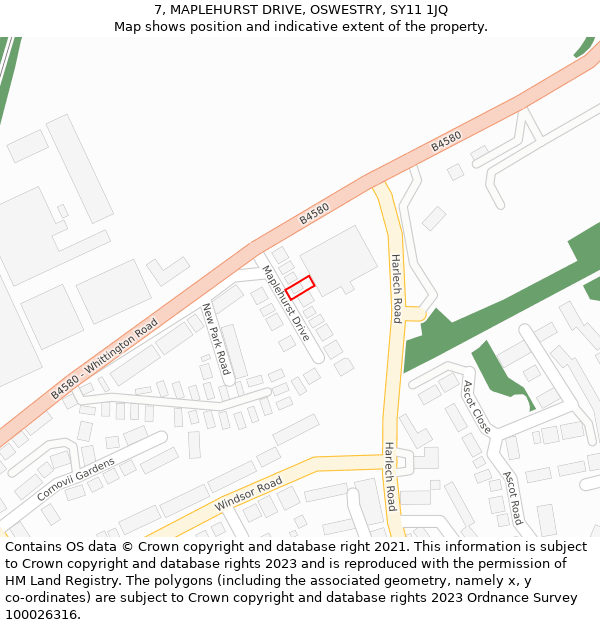 7, MAPLEHURST DRIVE, OSWESTRY, SY11 1JQ: Location map and indicative extent of plot