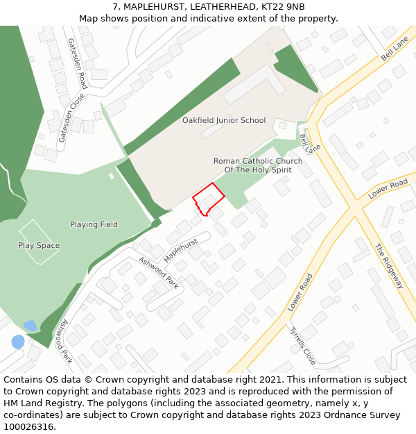 7, MAPLEHURST, LEATHERHEAD, KT22 9NB: Location map and indicative extent of plot