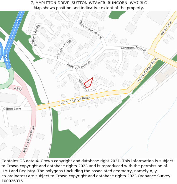 7, MAPLETON DRIVE, SUTTON WEAVER, RUNCORN, WA7 3LG: Location map and indicative extent of plot