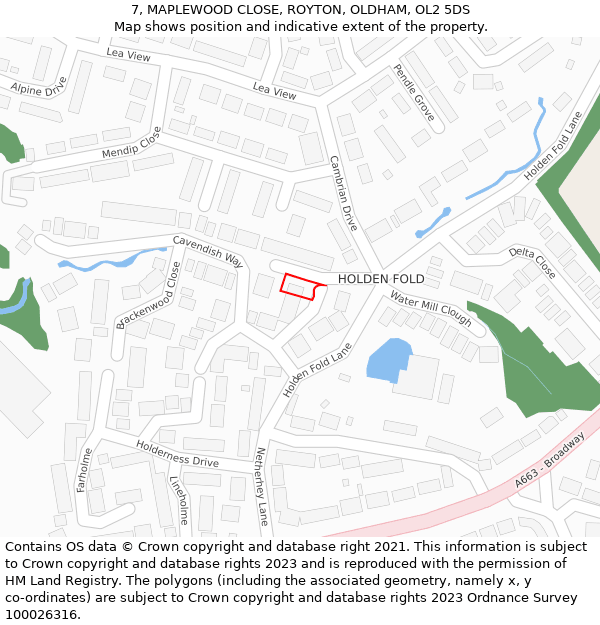 7, MAPLEWOOD CLOSE, ROYTON, OLDHAM, OL2 5DS: Location map and indicative extent of plot