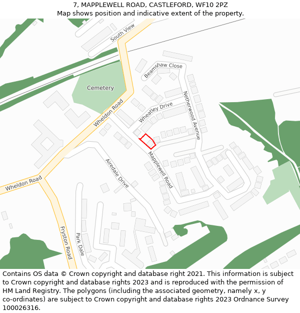 7, MAPPLEWELL ROAD, CASTLEFORD, WF10 2PZ: Location map and indicative extent of plot