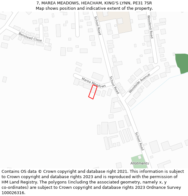 7, MAREA MEADOWS, HEACHAM, KING'S LYNN, PE31 7SR: Location map and indicative extent of plot