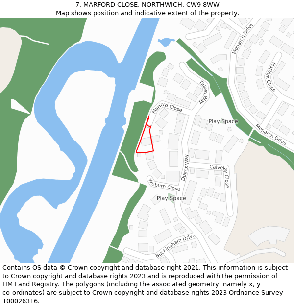 7, MARFORD CLOSE, NORTHWICH, CW9 8WW: Location map and indicative extent of plot