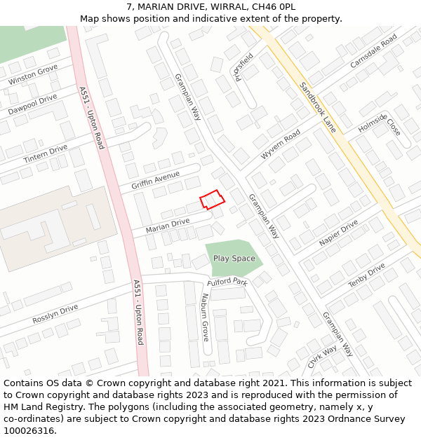 7, MARIAN DRIVE, WIRRAL, CH46 0PL: Location map and indicative extent of plot