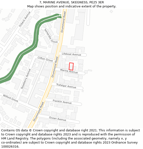 7, MARINE AVENUE, SKEGNESS, PE25 3ER: Location map and indicative extent of plot