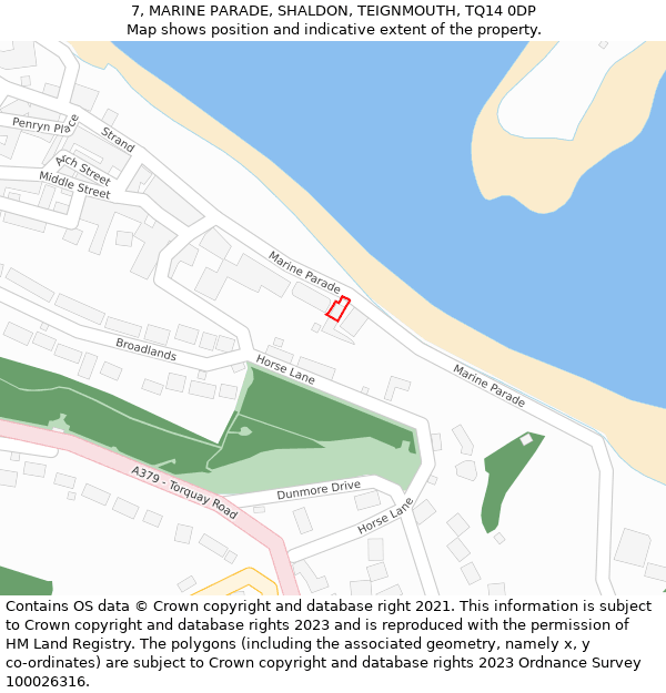 7, MARINE PARADE, SHALDON, TEIGNMOUTH, TQ14 0DP: Location map and indicative extent of plot