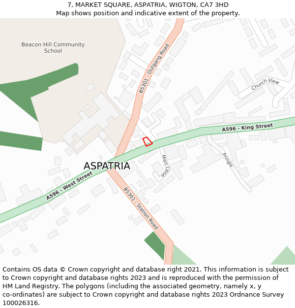 7, MARKET SQUARE, ASPATRIA, WIGTON, CA7 3HD: Location map and indicative extent of plot