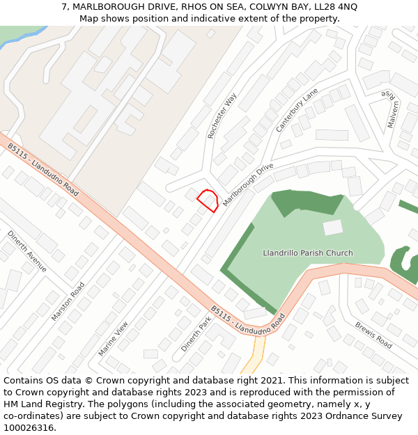 7, MARLBOROUGH DRIVE, RHOS ON SEA, COLWYN BAY, LL28 4NQ: Location map and indicative extent of plot