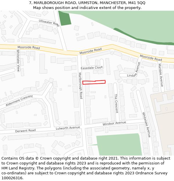 7, MARLBOROUGH ROAD, URMSTON, MANCHESTER, M41 5QQ: Location map and indicative extent of plot