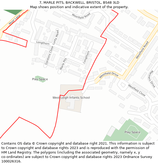 7, MARLE PITS, BACKWELL, BRISTOL, BS48 3LD: Location map and indicative extent of plot