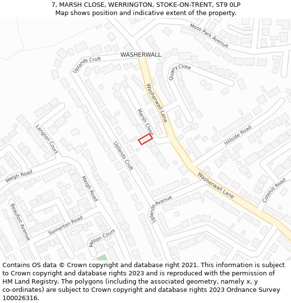 7, MARSH CLOSE, WERRINGTON, STOKE-ON-TRENT, ST9 0LP: Location map and indicative extent of plot