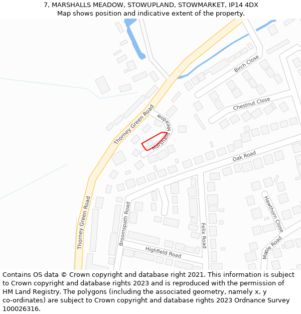 7, MARSHALLS MEADOW, STOWUPLAND, STOWMARKET, IP14 4DX: Location map and indicative extent of plot