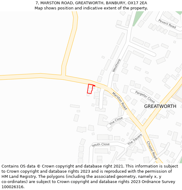 7, MARSTON ROAD, GREATWORTH, BANBURY, OX17 2EA: Location map and indicative extent of plot