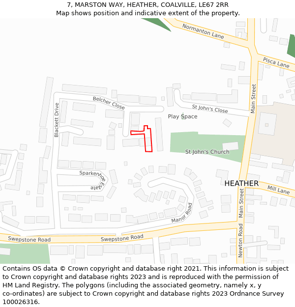 7, MARSTON WAY, HEATHER, COALVILLE, LE67 2RR: Location map and indicative extent of plot