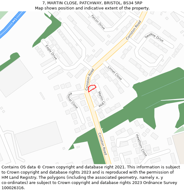 7, MARTIN CLOSE, PATCHWAY, BRISTOL, BS34 5RP: Location map and indicative extent of plot