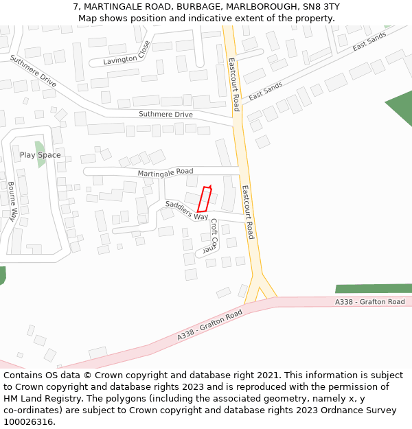 7, MARTINGALE ROAD, BURBAGE, MARLBOROUGH, SN8 3TY: Location map and indicative extent of plot