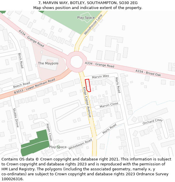 7, MARVIN WAY, BOTLEY, SOUTHAMPTON, SO30 2EG: Location map and indicative extent of plot