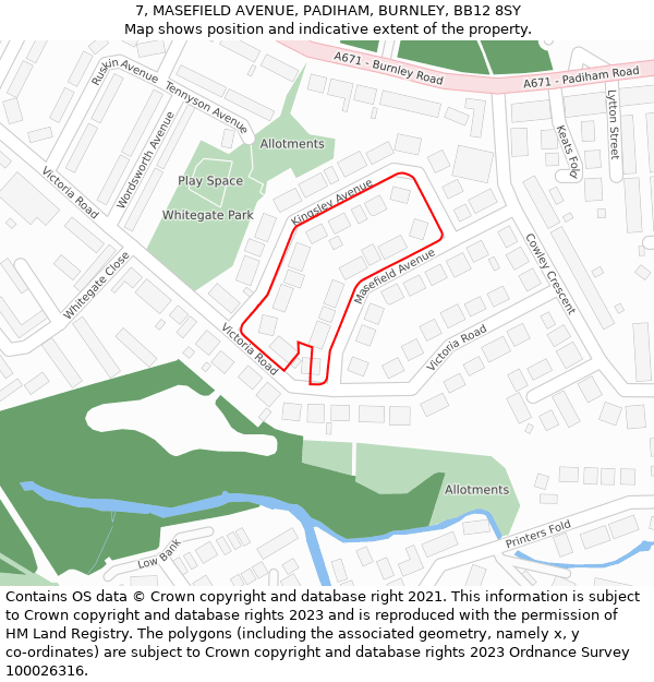 7, MASEFIELD AVENUE, PADIHAM, BURNLEY, BB12 8SY: Location map and indicative extent of plot