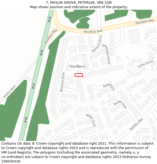 7, MASLIN GROVE, PETERLEE, SR8 1QN: Location map and indicative extent of plot