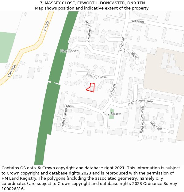 7, MASSEY CLOSE, EPWORTH, DONCASTER, DN9 1TN: Location map and indicative extent of plot