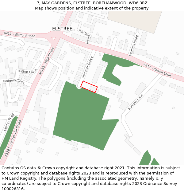 7, MAY GARDENS, ELSTREE, BOREHAMWOOD, WD6 3RZ: Location map and indicative extent of plot