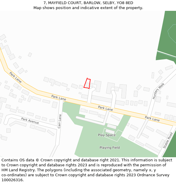 7, MAYFIELD COURT, BARLOW, SELBY, YO8 8ED: Location map and indicative extent of plot