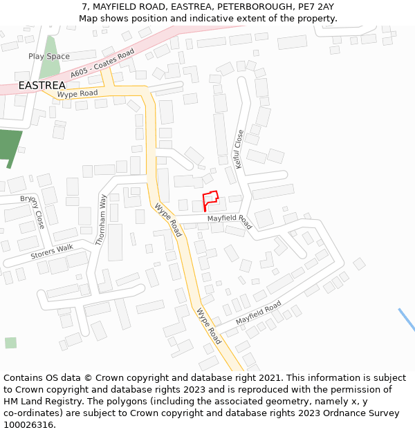 7, MAYFIELD ROAD, EASTREA, PETERBOROUGH, PE7 2AY: Location map and indicative extent of plot