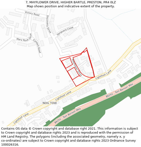 7, MAYFLOWER DRIVE, HIGHER BARTLE, PRESTON, PR4 0LZ: Location map and indicative extent of plot