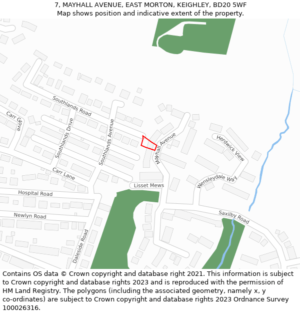 7, MAYHALL AVENUE, EAST MORTON, KEIGHLEY, BD20 5WF: Location map and indicative extent of plot