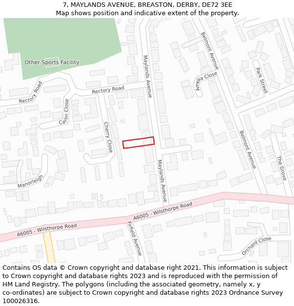 7, MAYLANDS AVENUE, BREASTON, DERBY, DE72 3EE: Location map and indicative extent of plot