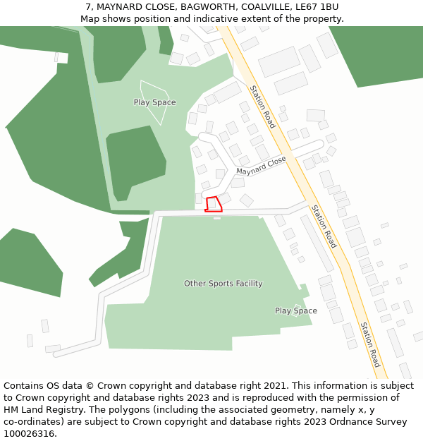 7, MAYNARD CLOSE, BAGWORTH, COALVILLE, LE67 1BU: Location map and indicative extent of plot