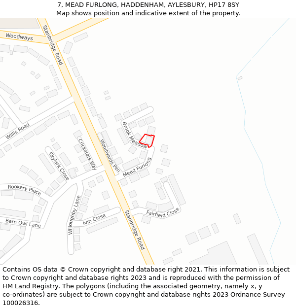 7, MEAD FURLONG, HADDENHAM, AYLESBURY, HP17 8SY: Location map and indicative extent of plot