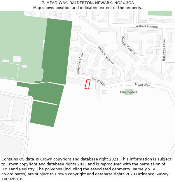 7, MEAD WAY, BALDERTON, NEWARK, NG24 3GA: Location map and indicative extent of plot